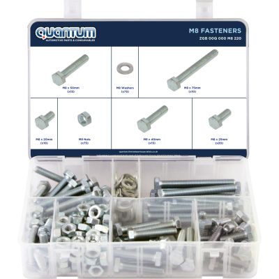 ASSORTED BOX OF M8 FASTENERS (BOX OF 220 PIECES)