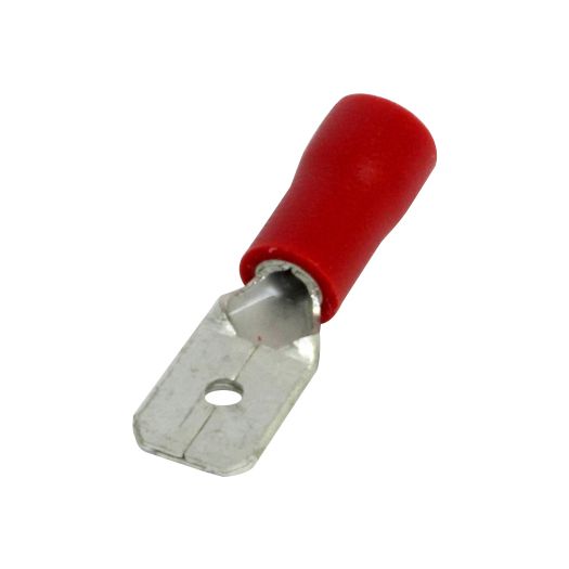 RED INSULATED TERMINALS - 6.3 MM PUSH MALES (100)