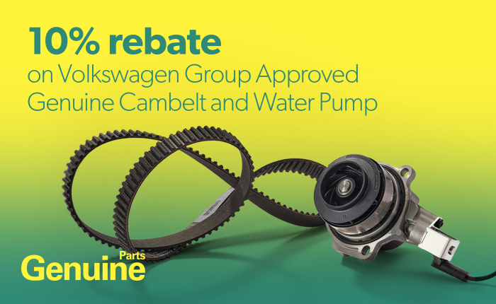 10% rebate with Volkswagen Group Approved Genuine Cambelts & Waterpumps