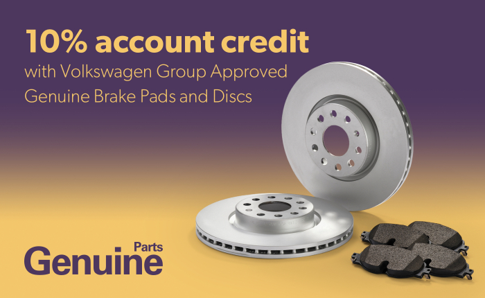 10% account credit with Volkswagen Group Approved Genuine Brake Pads and Discs this October