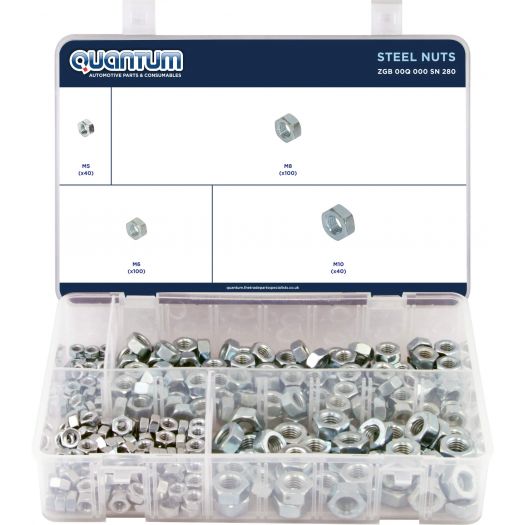 ASSORTED BOX OF STEEL NUTS (BOX OF 280 PIECES)