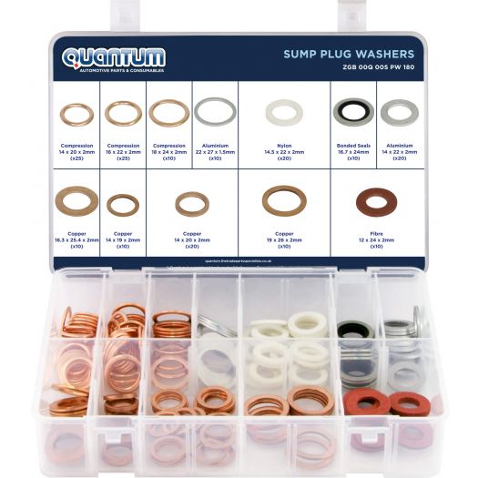 ASSORTED BOX SUMP PLUG WASHERS (BOX OF 180 PIECES)